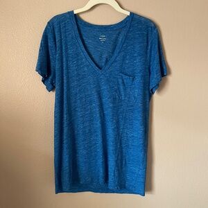 J.Crew Blue Linen V Neck Short Sleeve Light Weight Tee Shirt